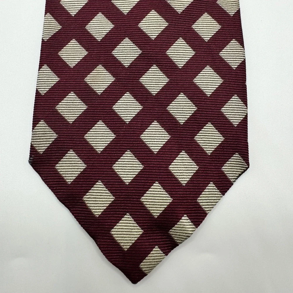 Lauren‎ Ralph Lauren Mens Silk Tie Burgundy Cream Geometric Diamond Luxury
